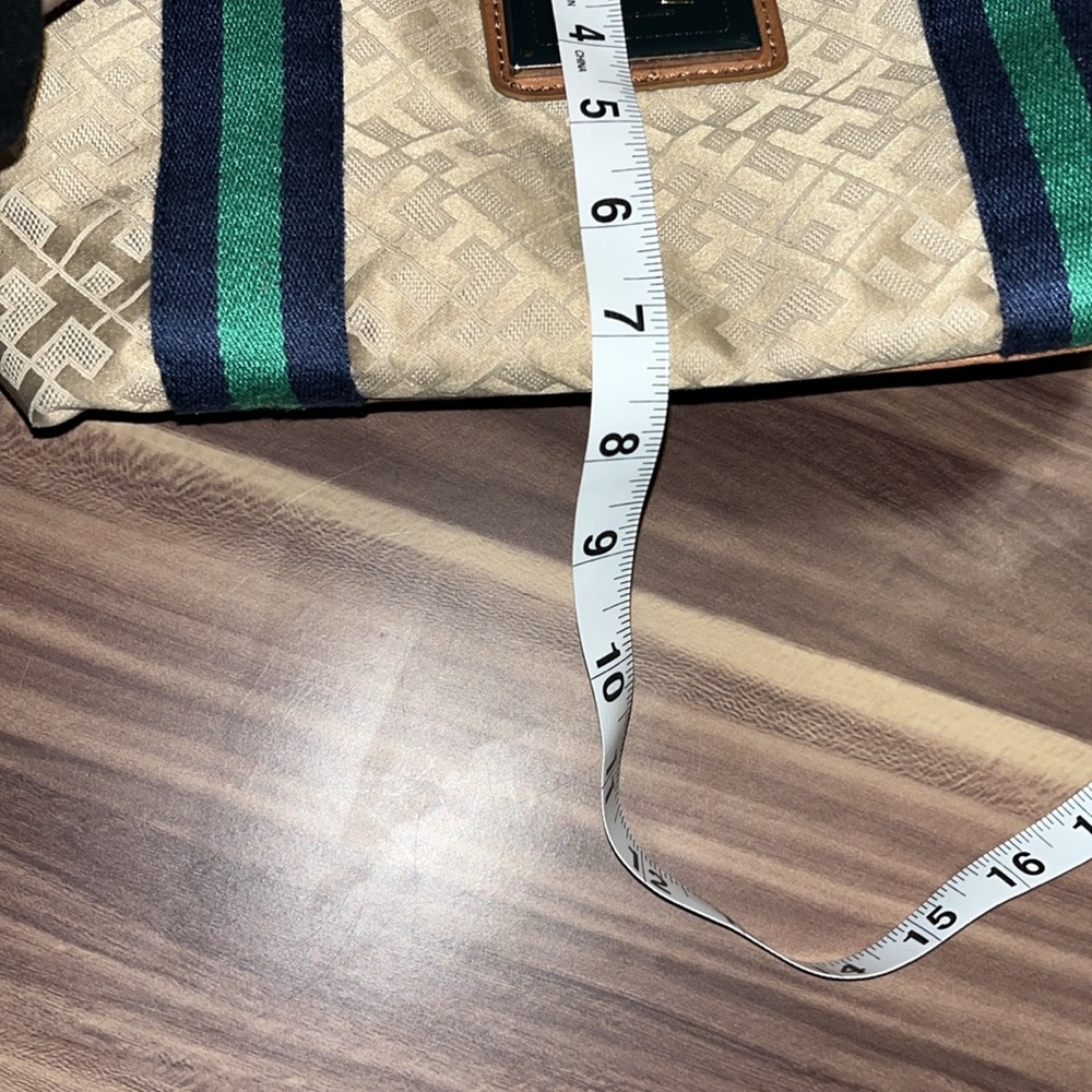 TOMMY HILFIGER MONOGRAM GREEN AND NAVY STRIPE PURSE - Picture 12 of 16